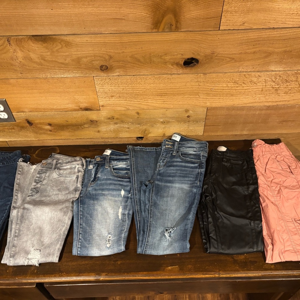 Stylish Kids Denim and Faux Leather Pants Set